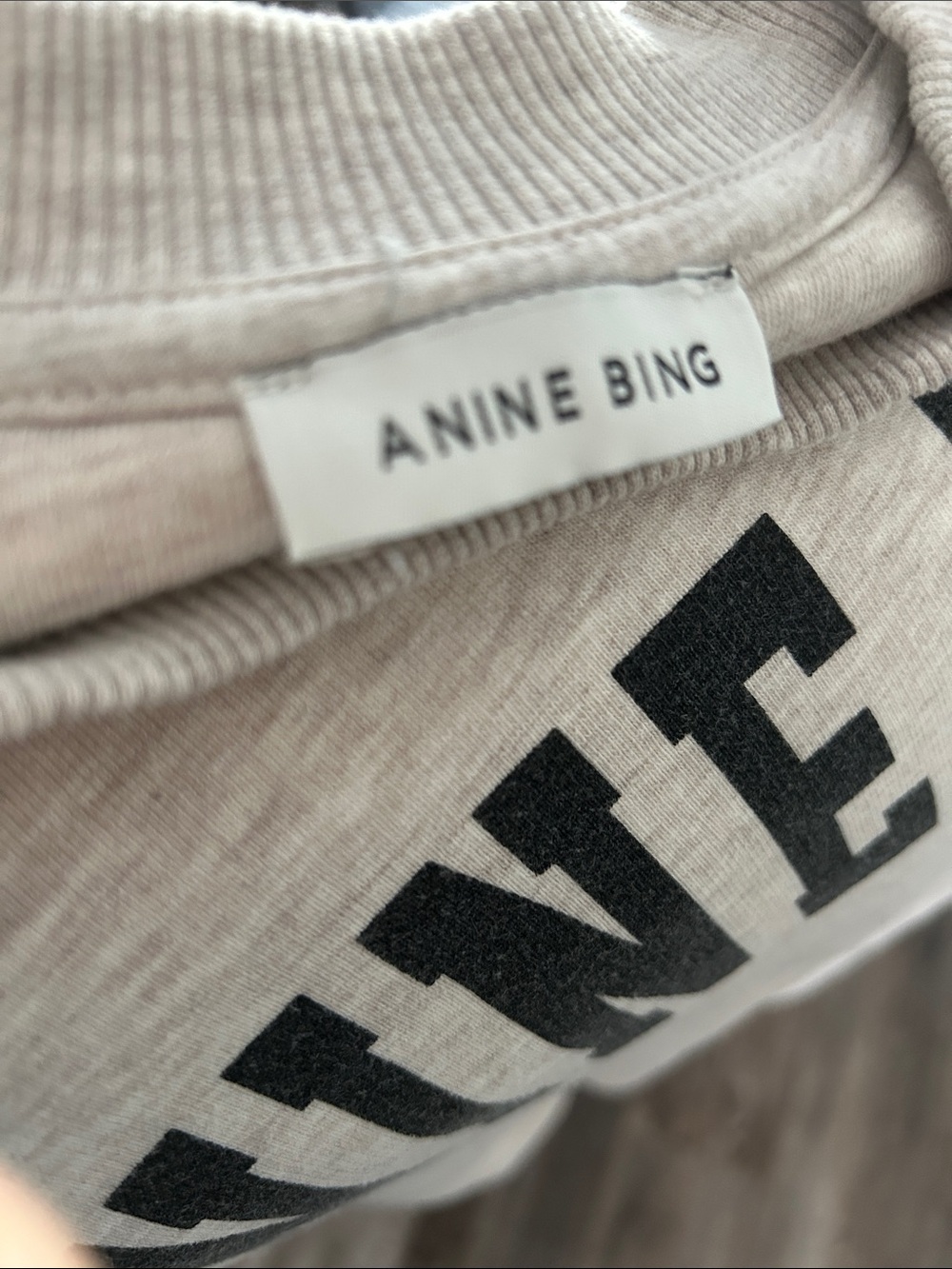 Anine Bing Oversized Logo Sweatshirt | Oatmeal Heather | Size S | Cozy Luxury - Picture 6 of 11